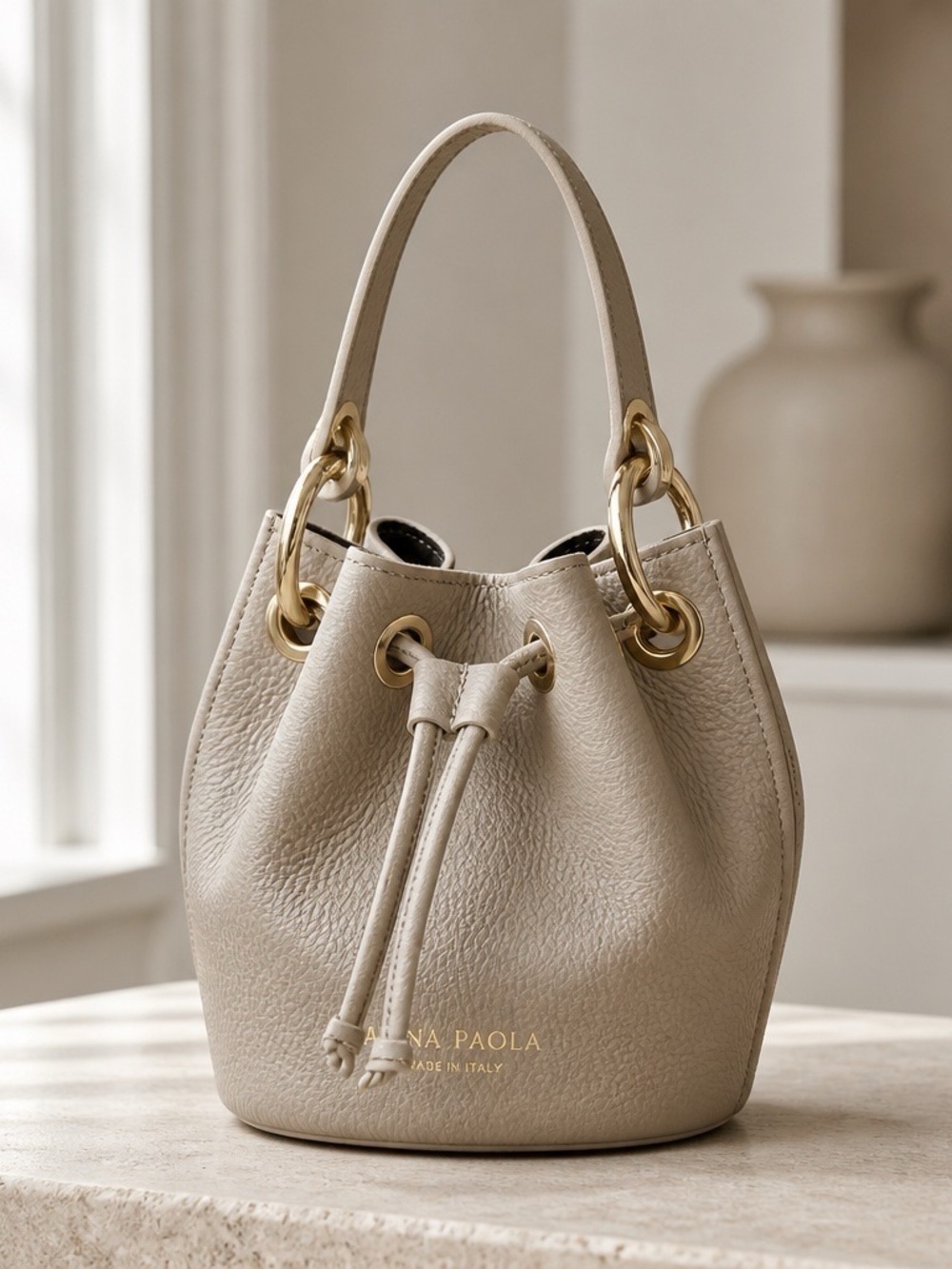 Anna Paola Taupe Mini Bucket Bag